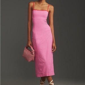 Anthropologie Pink Midi Dress with Red Accents - Dafni